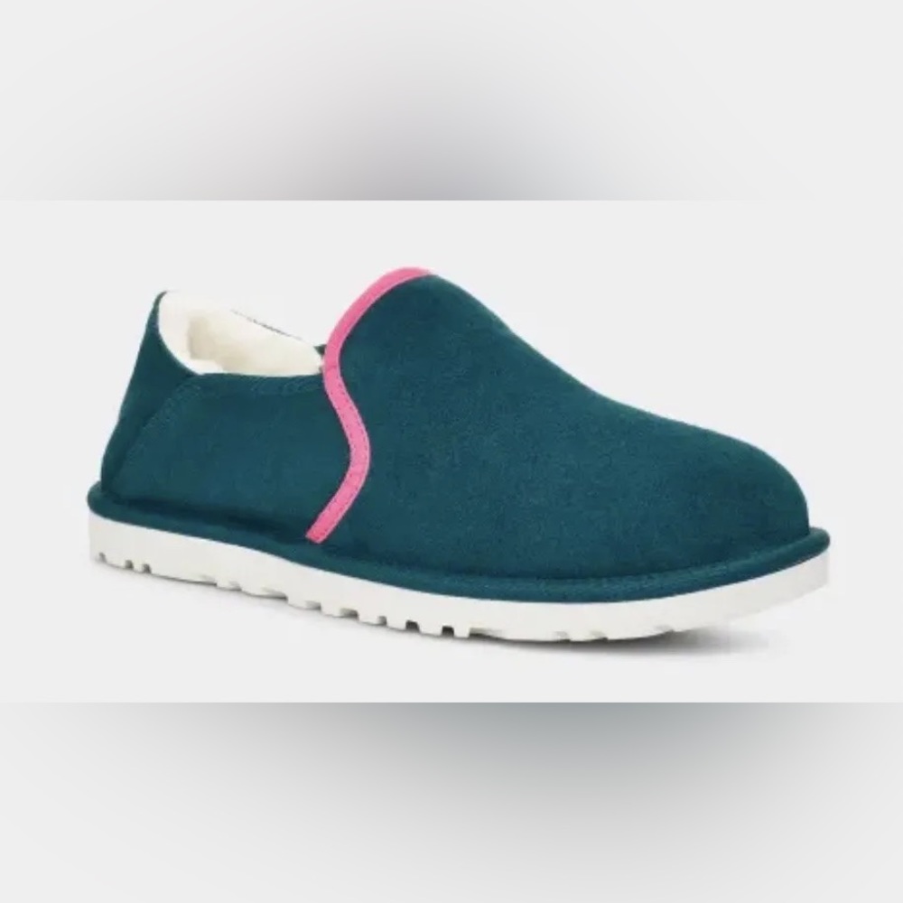 UGG Kenton Men's Slippers Sz 10 M Deep Teal Suede Slipper Sheepskin Fur Shoes - Picture 1 of 13